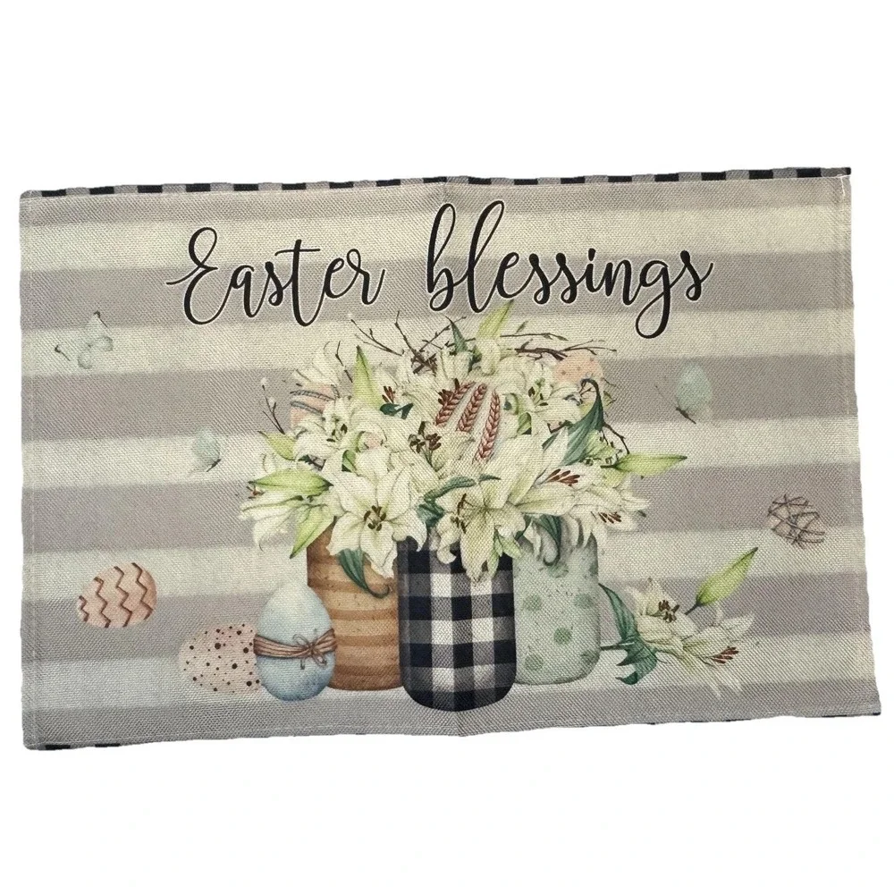 Easter Placemats Set of 6 Farmhouse Bunny Spring Table Decor Gingham Floral - Picture 6 of 8